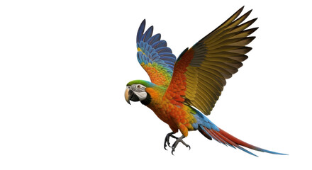 Obraz premium Colorful macaw in flight isolated PNG with Transparent Background