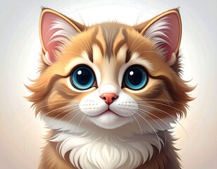 Digital art of a kitten with large eyes.  Close-up portrait