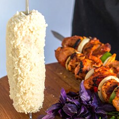 Rice cylinder and kebabs
