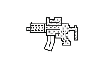 Pixelated Assault Rifle Icon on White Background. Design element