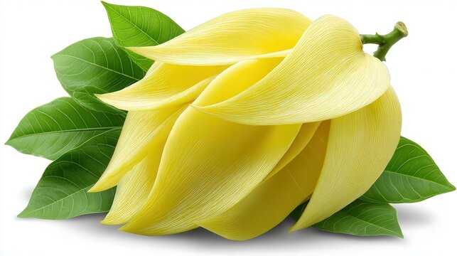 A vibrant yellow flower with smooth petals and green leaves, ideal for botanical themes, nature articles, or wellness products, This image brings freshness and beauty to various design projects,