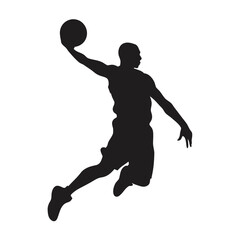 Silhouette of a basketball player in mid air during a jump shot