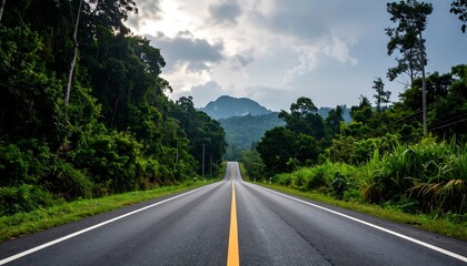 Fototapeta premium Empty road through lush green forest