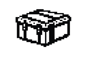 Simple Block Pixel Art Box Design on White Background. Retro Style