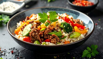 Colorful savory rice bowl