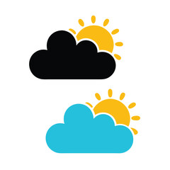 Black and blue clouds partially obscuring yellow sun icons weather