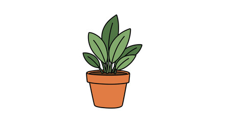 Simple drawing of a potted green plant with a terracotta pot