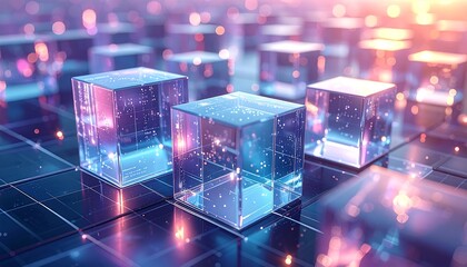 Abstract digital cubes with glowing light (4)