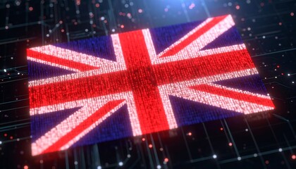 Digital British flag on circuit board