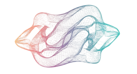 Abstract 3d flowing organic shape with colorful light trails and intricate particle mesh on a dark background