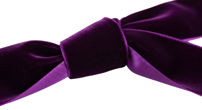 Purple velvet ribbon tied in a bow isolated PNG with Transparent Background