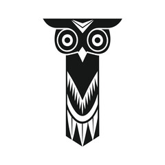 Stylized Black Owl on White Background, Minimalist Design