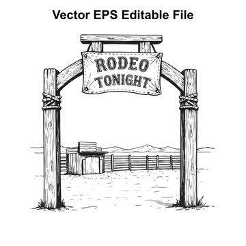 Vector art of rustic wooden rodeo archway with rodeo tonight banner
