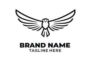 Obraz premium Stylized Owl Logo on White Background with Elegant Wing Design Element