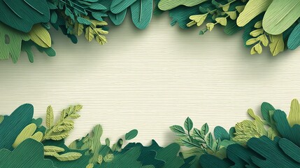 Artistic frame of lush green papercraft leaves and foliage creating a natural border with central copy space