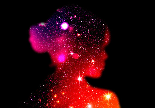 Red And Purple Galaxy Overlay Double Exposure Photo Effect