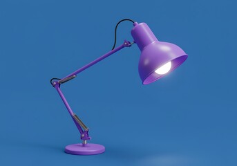 Purple Desk Lamp on Blue Background a Modern and Minimalist Illustration for Workspace or Study Area