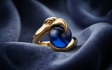 Gold eagle ring with blue gemstone