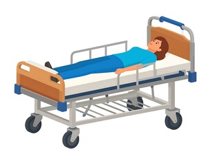 Isometric view of a patient lying in a hospital bed