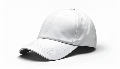 Simple white baseball cap side view isolated on a white background for mockup.
