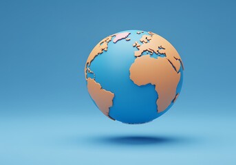 Fototapeta premium World Globe Model on Blue Background Representing Global Business Travel and International Relations Connecting People Across the Planet
