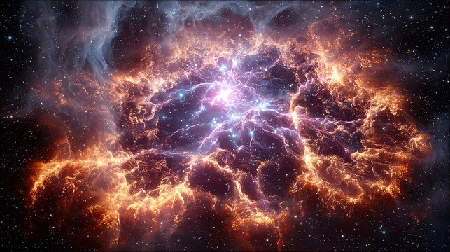 A vibrant cosmic explosion showcases a nebula filled with swirling gases and bright stars, ideal for use in scientific articles, educational materials, or artistic projects related to space,