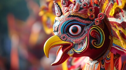 Fototapeta premium Colorful balinese garuda mask with vibrant details and open beak