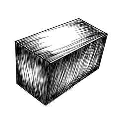 3D rectangular block, hand-drawn,  line art