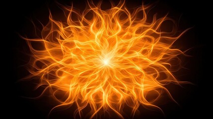 A vibrant, swirling orange pattern radiates from a bright center against a dark background, evoking energy and warmth, This image is suitable for themes of vitality, innovation, or creativity,