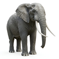 Majestic elephant with striking tusks standing tall on a white background, perfect for conservation projects