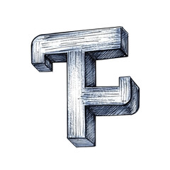 3D letter "F" in pencil sketch style