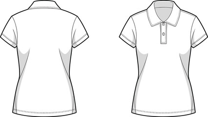 Women’s polo shirt vector template with short sleeves, collared t-shirt design, front and back fashion flat sketch clothing illustration © Legend Monir