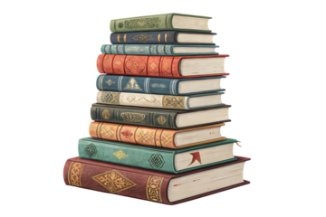 A tall stack of books grows