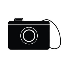 Minimalist black camera silhouette on white background