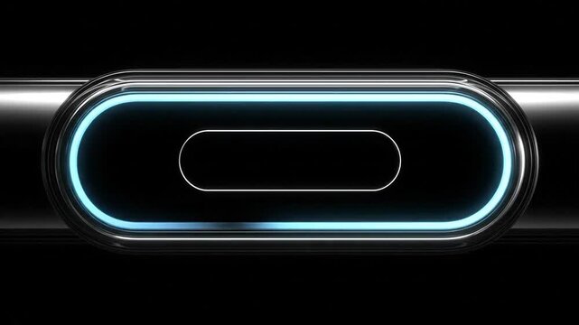 Glowing, rounded oblong shape with black center on dark background, chrome frame