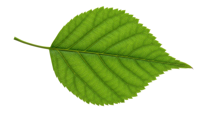 Single vibrant green leaf with serrated edges 3.