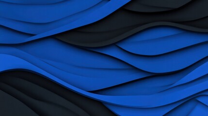 A dynamic abstract design featuring flowing waves of blue and black hues, This image can be used for backgrounds, digital artwork, or corporate presentations that require a modern aesthetic,