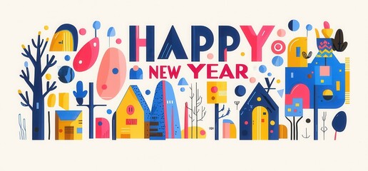 Obraz premium Colorful flat illustration of happy new year celebration