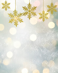 Christmas background with snowflakes and bokeh lights. Copy space.