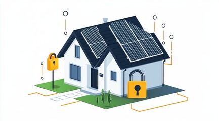 Modern energy efficient house with solar panels and security