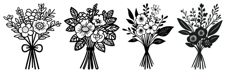 Fototapeta premium PNG Elegant floral bouquet illustrations, element set on transparent background