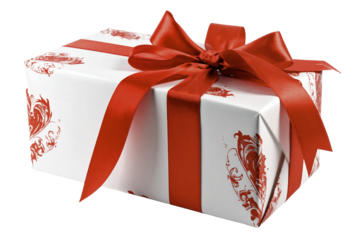 gift box with red ribbon and bow isolated on transparent background