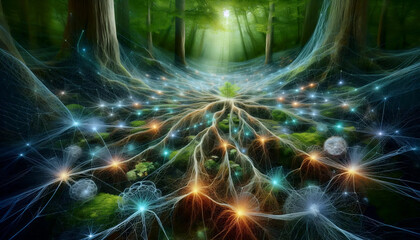 A fungal network mycelium, Ai generated image