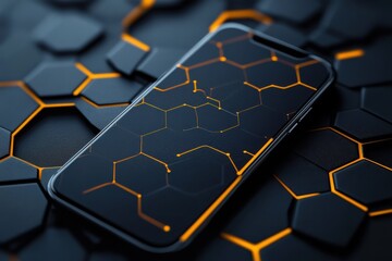 Modern smartphone with a futuristic hexagonal design wallpaper