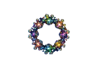 Handmade wreath with fractal quantum-inspired ornaments, PNG for