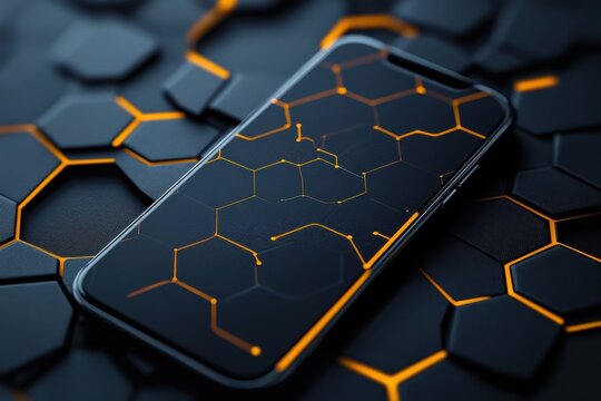 Modern smartphone with a futuristic hexagonal design wallpaper