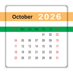 October 2026 Desk Calendar Design Template