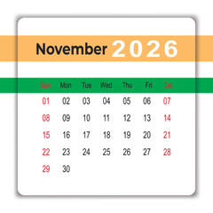 November 2026 Desk Calendar Design Template