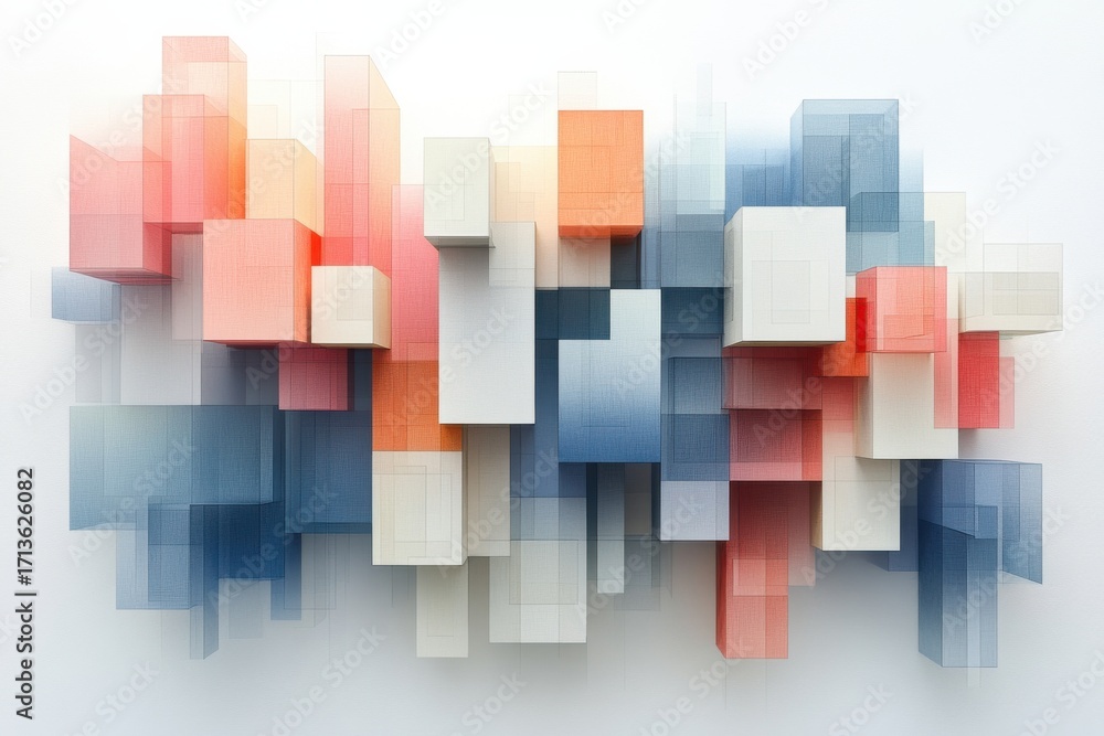 Poster abstract geometric composition of multicolored cubes and squares
