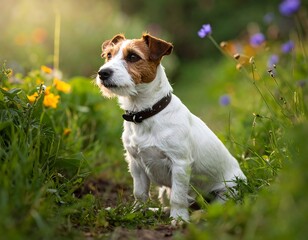 Jack Russell Terrier in a garden setting